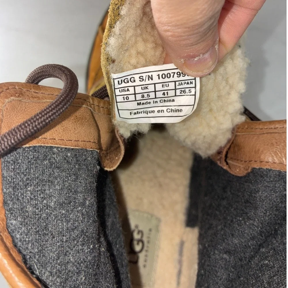 UGG Tan Leather Suede Duck Boots - 10 - Waterproof Shearling 1007999 Winter